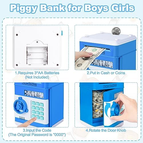 Refasy Piggy Bank Cash Coin Can ATM Bank Electronic Coin Money Bank for Kids Age 3-12, Money Savings Box Mini ATM Coin Bank Toys Gifts for 3 4 5 6 7 8 9 10 11 12 Year Old Boys Girls