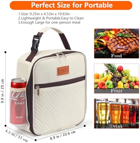 Lunch Bag for Women Insulated Lunch Bag For Men Adults Small Lunch Bag for Office Work - Leakproof Freezable Cooler Bag Reusable Portable Lunch Box (White)