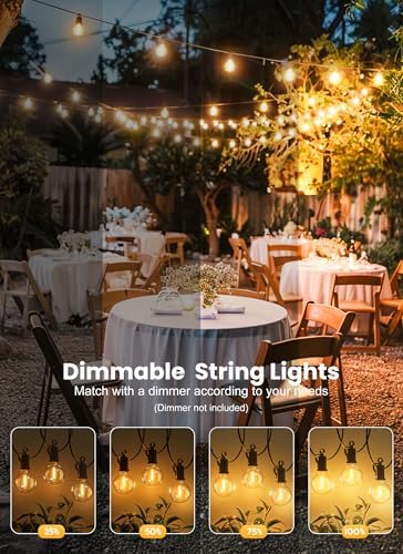 Brightown Outdoor String Lights, 50FT 25 G40 Bulbs Shatterproof Patio Lights, IP65 Waterproof Dimmable Hanging Connectable Globe LED Outdoor Lights for Backyard, Bistro, Porch, Deck, Balcony