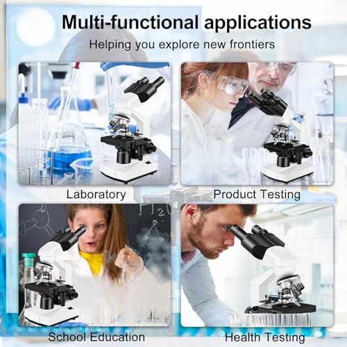 Microscope for Adults WF10x and WF25x eyepieces, 40X-2000X Magnification USB Camera, Microscope for Adults Suitable for Laboratory School (Large Model Binocular Electronic Eyepiece)