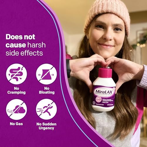 MiraLAX Laxative Powder, Gentle Constipation Relief for Adults, Stool Softener with PEG 3350, Nonstimulant Laxative, No Harsh Side Effects, Osmotic Laxative, 45 Dose