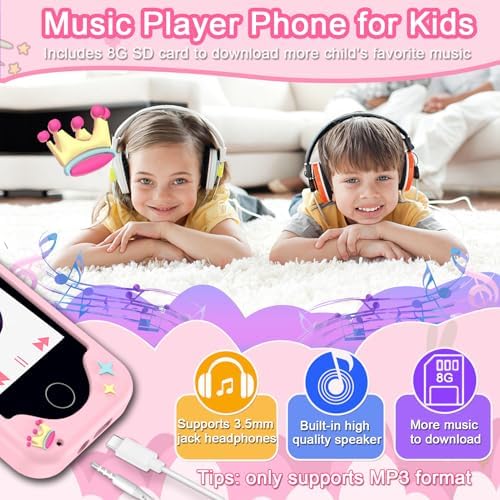Kids Phone Toys for Girls, 3 4 5 6 7 8 Year Old Boys Girls Christmas Birthday Gifts for Kids, 2.8" Touchscreen Smartphone Toddler Cell Phone, Children Play Toy Phone with Camera, Game, Music, 8GB Card