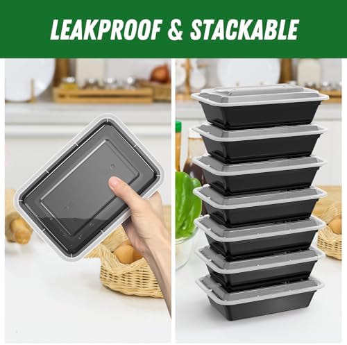 50 Pack (100-Piece) 38 oz Meal Prep Containers Reusable with Lids, Sturdy Leakproof & Food Safe, Microwave, Freezer, Dishwasher Safe Prep Containers, To Go Take Out Plastic Food Storage