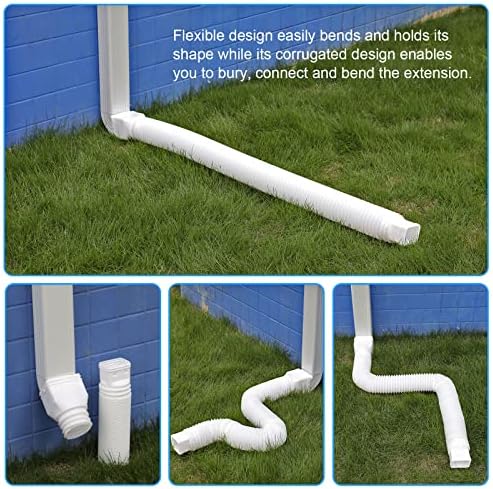 White-2pack Rain Gutter Downspout Extensions Flexible, Drain Downspout Extender,Down Spout Drain Extender, Gutter Connector Rainwater Drainage,Extendable from 21 to 68 Inches