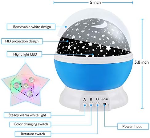 Night Light for Kids, Kids Night Light Nebula 360 Degree Rotation - 4 LED Bulbs 12 Light Color Star Projector Changing with USB Cable, Romantic Gifts for Men Women Children