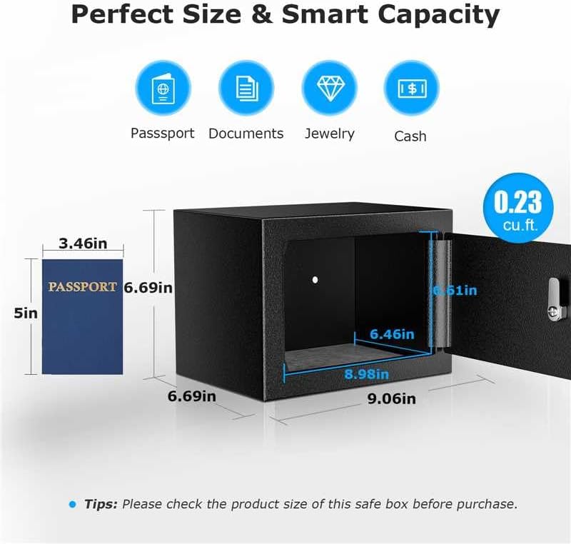 Bonsaii Safe Box with Key Lock, Steel Security Lock Box, 0.23 Cubic Feet, 9.06" W x 6.69" D x 6.69" H, Small Hidden Safe for Cash Jewelry