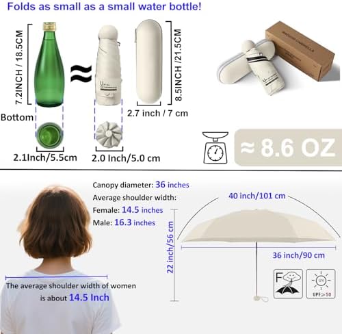 BAODINI Travel Mini Umbrella for Purse With Case Small Compact UV Sun Protection Sun Lightweight Tiny Pocket Umbrella for Women Girls and Men