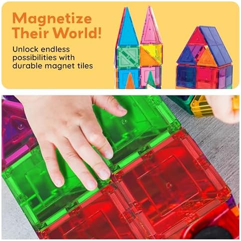 PicassoTiles 100 Piece Set 100pcs Magnet Building Tiles Clear Magnetic 3D Blocks Construction Playboards, Creativity Beyond Imagination, Inspirational, Recreational, Educational Conventional