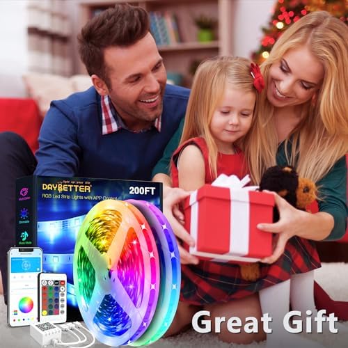 DAYBETTER Led Strip Lights 200 ft (2 Rolls of 100 ft) Ultra Long Smart Light Strips with App Voice Control Remote, RGB Music Sync Color Changing Lights for Bedroom, Kitchen, Party,Home Decoration
