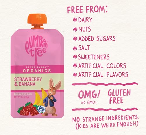 Pumpkin Tree Peter Rabbit Organics Strawberry and Banana Pure Fruit Snack, 4 Ounce (Pack of 10)