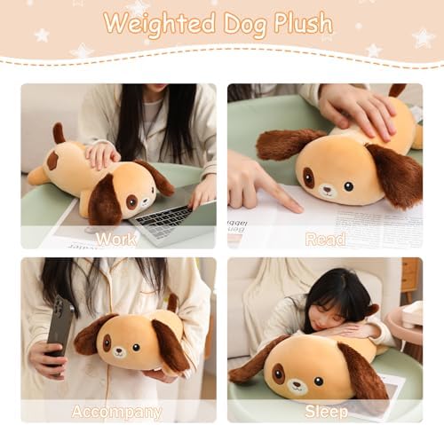 SQEQE Weighted Dog Plush, Weighted Dog Stuffed Animal, Cute Larbrador Plushies Soft Pillow Toy Gift for Kids Adults Brown 23.6 Inch, 3.1 Lbs