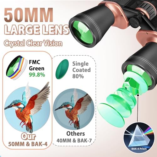 22x50 Binoculars for Adults High Powered, BAK-4 Prism HD FMC, Professional Waterproof Binoculars for Bird Watching, Hunting, Travel with Carrying Bag