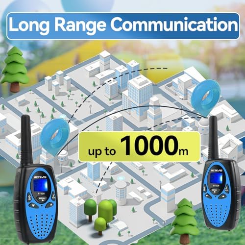 Retevis RT628 Kids Walkie Talkies, Long Range 2 Way Radio 22 Channel, Durable Toy Birthday Gifts for 6-12 Year Old Boys and Girls, Handheld Walkies Talkie for Outside Hiking Camping(Black Blue 1 Pair)