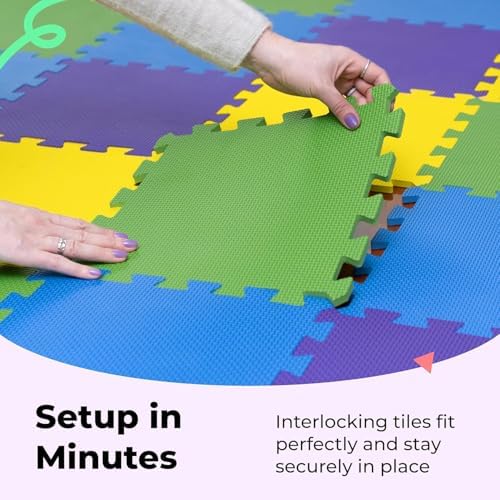 MioTetto Foam Floor Tiles for Kids - Non-Toxic Comfortable Baby Play Mat and Interlocking Foam Tiles, Fits with 74x74 Playpen Mat for Crawling & Development, Soft Play Mat for Babies 6-12 Months