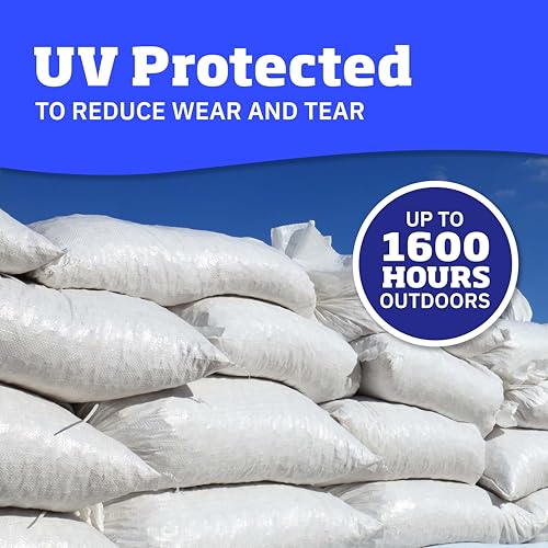 DURASACK Heavy Duty Sand Bags with Tie Strings Empty Woven Polypropylene Sand-Bags for Flood Control with 1600 Hours of UV Protection, 50 lbs Capacity, 14x26 inches, White, Pack of 20