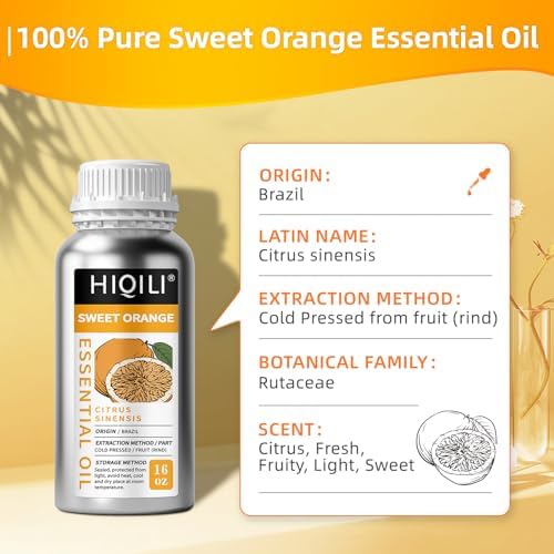 HIQILI 16 Fl Oz Orange Essential Oil, Pure and Natural for Diffuser, Skin - 500ML