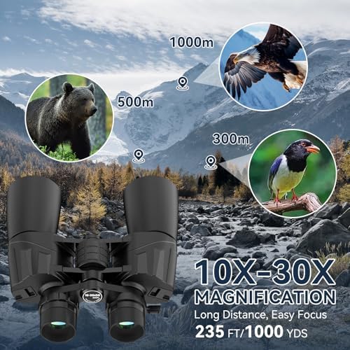 10-30X50 High Powered Zoom Binoculars for Adults - Professional Military HD Binoculars with BAK4 Prism/FMC Lens/Large View/Waterpoof/Low Light Night Vision for Bird Watching, Hunting, Outdoor, Hiking