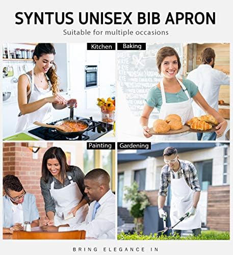 Syntus 2 Pack Adjustable Bib Apron Waterdrop Resistant with 2 Pockets Cooking Kitchen Aprons for Women Men Chef
