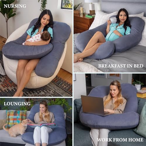 Pharmedoc Pregnancy Pillows, U-Shape Full Body Pillow -Removable Cover Jumbo Size - Gray - Pregnancy Pillows for Sleeping - Body Pillows for Adults, Maternity Pillow and Pregnancy Must Haves