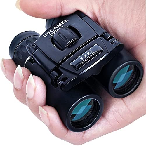 USCAMEL Binoculars for Adults and Kids 8×21 High Powered Compact Binoculars BAK4 Prism Easy Focus - for Bird Watching, Outdoor Use, Hunting, Travel (Black)