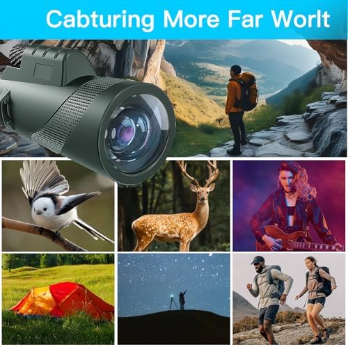 10X42 HD Monocular for Adults, Military Grade Compact Monocular Telescope with BAK-4 Prism & FMC Lens & Smartphone Holder & Tripod, Stargazing Hunting Bird Watching, Camping Hiking Travel Accessories