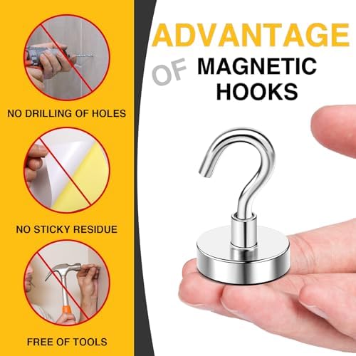 DIYMAG Magnetic Hooks, 80 LB Heavy Duty Strong Magnet with Hooks, Strong Rare Earth Neodymium Magnet Hooks for Hanging, Magnetic Hanger for Curtain, Home, Kitchen, Workplace, 20 Packs