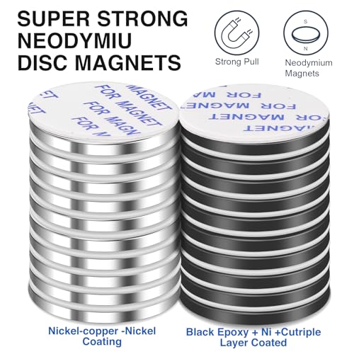 LOVIMAG Strong Magnets, Super Strong Round Magnets, 16Pack Magnets for Fridge, Magnets with Adhesive Backing for Office, Science,Whiteboard, DIY-1.26 inch x 1/8 inch (8 Black, 8 Silver)