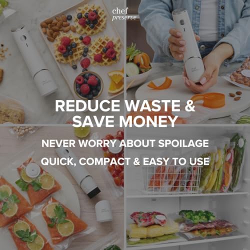 Chef Preserve Compact Vacuum Sealer for Food (Vacuum Sealer Machine + 30 Reusable Vacuum Bags) Powerful Handheld Vacuum Sealer Machine, Seal Meal Saver, Portable Food Sealer