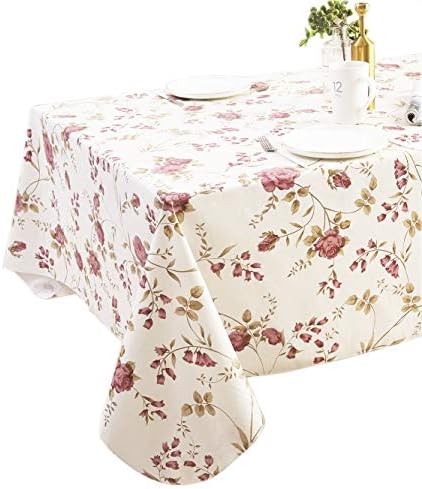 Heavy Duty Vinyl Tablecloth with Flannel Backing Waterproof Oil-Proof Plastic Table Cloth Stain-Resistant Wipeable Rectangle or Square Table Cover for Indoor and Outdoor (Flowers, 60X84 Inch)