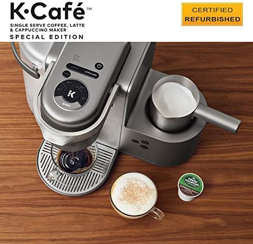 Keurig K-Cafe Special Edition Coffee Maker, Single Serve K-Cup Pod Coffee, Latte and Cappuccino Maker, Comes with Dishwasher Safe Milk Frother, Coffee Shot Capability, Nickel (Renewed)