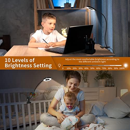 iZELL Desk Lamp, LED Reading Light with Clamp, 3 Color Modes & 10 Brightness Flexible Gooseneck Book Light for Kids Reading Book in Bed at Night Clip on Table, Computer, Zoom Meetings - 27.6‘’ Black