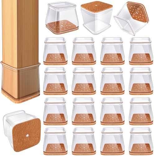 24 Pcs Chair Leg Floor Protectors for Hardwood Floors Square Silicone Covers to Protect Wood Tile Floors Felt Pads Furniture Leg Caps Non-Slip Reduce Noise (Fit:1-1/16" to 1-5/8")