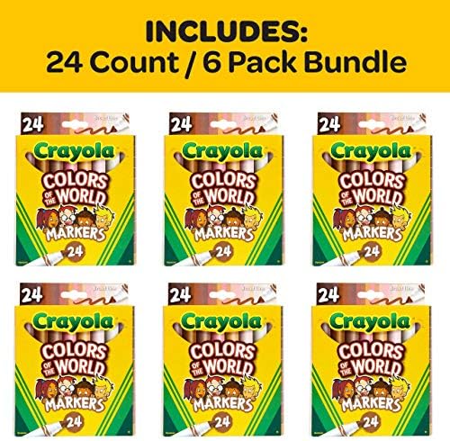 Crayola Colors of the World Markers - 6 Pack (24ct), Bulk Skin Tone Marker Set for Kids, Art Marker, Classroom Must Have, Ages 3+