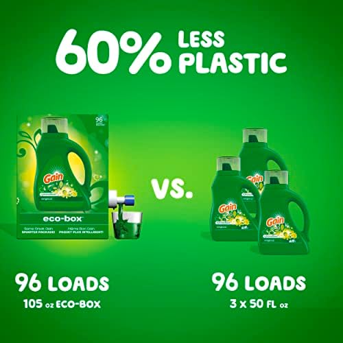 Gain Laundry Detergent Liquid Soap Eco-Box, Ultra Concentrated High Efficiency (HE), Original Scent, 96 Loads
