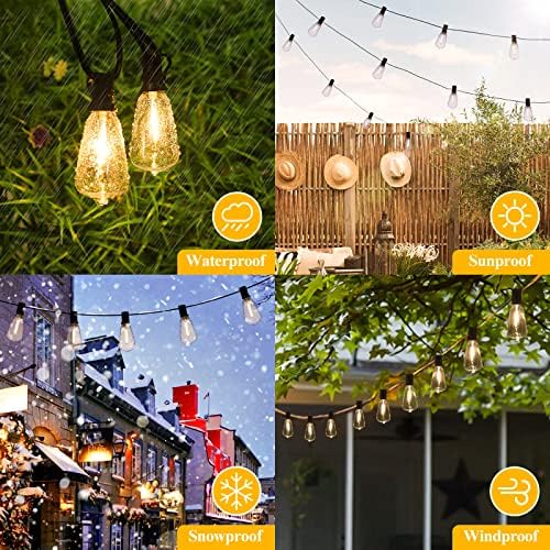 Brightever LED Outdoor String Lights 100FT Patio Lights with 52 Shatterproof ST38 Vintage Edison Bulbs, Outside Hanging Light Waterproof for Porch, Deck, Garden, Backyard, Balcony, Dimmable 2700K