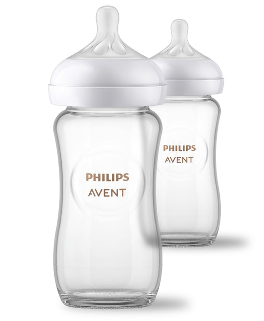 Philips Avent Natural Glass Baby Bottles with Natural Response Nipples (Medium Flow, Flow 3), 8oz, 2-Pack, SCY913/02