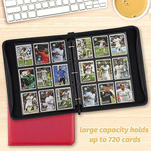 9 Pocket Card Binder, Premium Zip Trading Card Binder, 720 Double Sided Pocket PU Card Collection Binder, Collector Card Album, Card Folder for MTG, TCG, Sports Cards, Game Cards (Red)