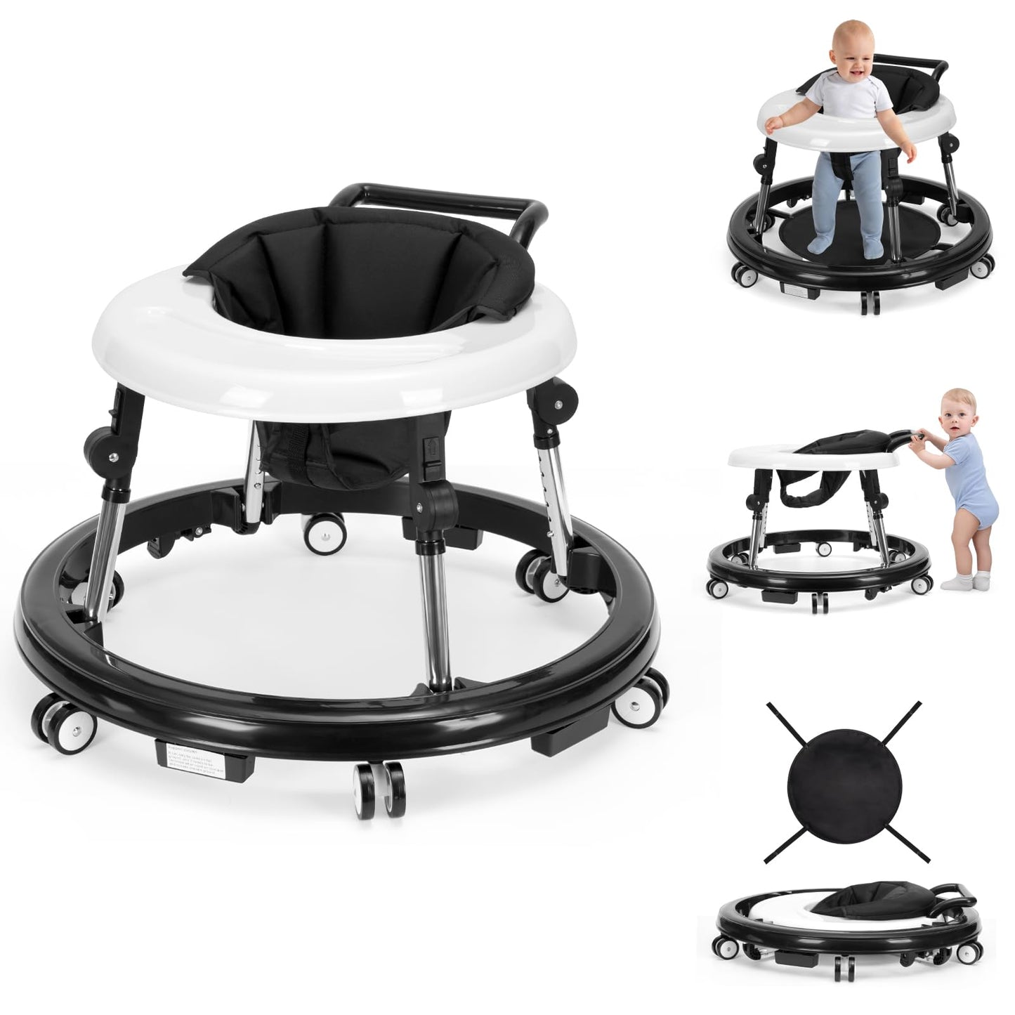 TreeCute Baby Walker Foldable with 9 Adjustable Heights, Baby Walker with Wheels Portable, Infant Toddler Walker for Baby Boy Girls 6-18 Months