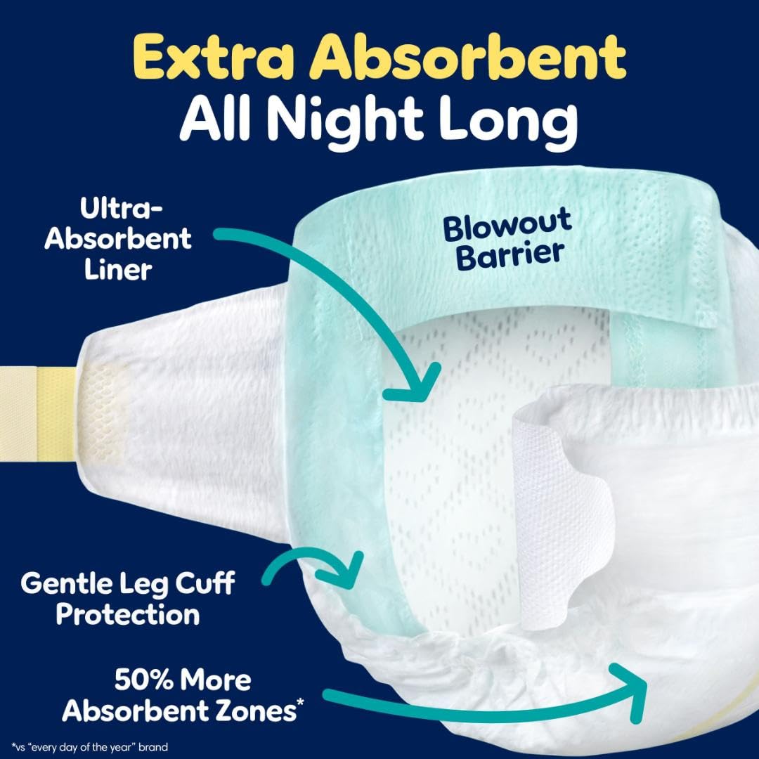 Pampers Overnight Diapers - Swaddlers Overnights - Size 5, 50 Count, Disposable Baby Diaper, Night Time Leak and Skin Protection