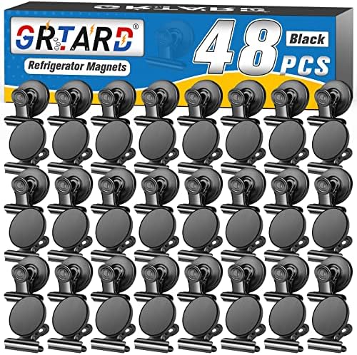 Grtard 48pack Magnetic Clips Heavy Duty, Black Magnet Clips for Fridge, Refrigerator Magnets, Scratch Free Magnets with Clip, Strong Magnetic Clip for Refrigerator, Whiteboard, Locker, Classroom