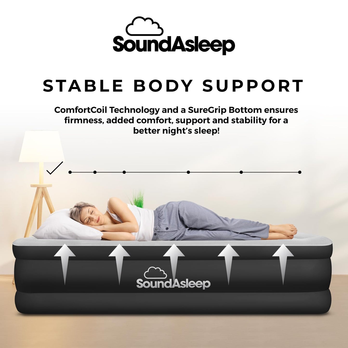 SoundAsleep Dream Series Luxury Air Mattress with ComfortCoil Technology & Built-in High Capacity Pump for Home & Camping- Double Height, Adjustable, Inflatable Blow Up, Portable - Queen Size