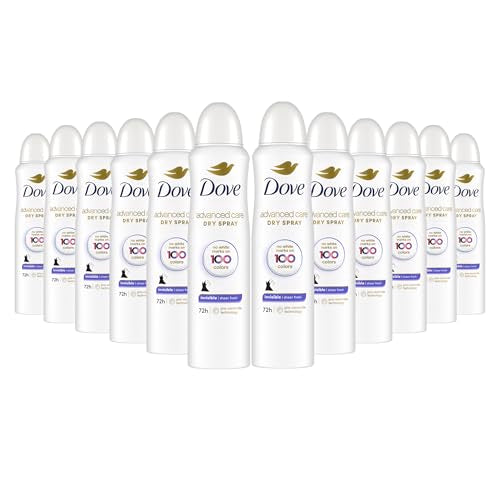 Dove Advanced Care Invisible Dry Spray Antiperspirant Deodorant No White Marks on 100 Colors Sheer Fresh 48-Hour Sweat and Odor Protecting Deodorant for Women 3.8 oz, Pack of 12