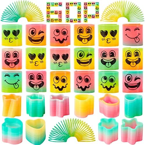 JOYIN 120 Pcs Spring Rainbow Party Favor, Mini Plastic Coil Spring Toy, Fidget Stress Coil Mini Springs Bulk Toys for Carnival Prize Birthday, Goodie Bag Stuffers