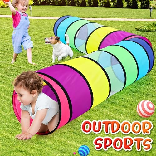 Kids Play Tunnel for Toddlers, Colorful Pop Up Crawl Through Tunnel Play Tent for Baby or Dog Cat Pet with Breathable Mesh, Collapsible Gift for Boy Girl Game Indoor Outdoor Toy