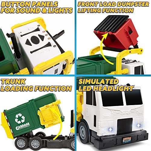 JOYIN Large Friction Powered Garbage Truck Toy Set, Includes Dumpster, Trash Bins, and Learning Cards for Kids, Boy Toys Birthday Gift for Boys Girls Kids Toddler