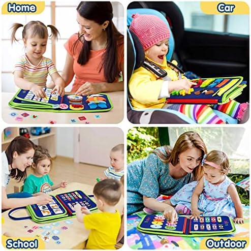 Toddler Busy Board - Montessori Toys for Toddler Boy Birthday Gift, Educational Learning Sensory Busy Book for Toddler Boys, Toddlers Activities Toy for Airplane Car Travel