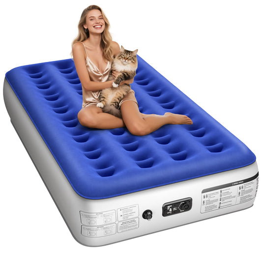 Xsleep Twin Air Mattress with Built in Pump Luxurious Comfort Raised Inflatable Mattress Twin Airbed Blow Up Mattress for Home and Guests 75"*39"*13" Air Bed 2 Minutes Fast Inflate/Deflate 330 lbs Max