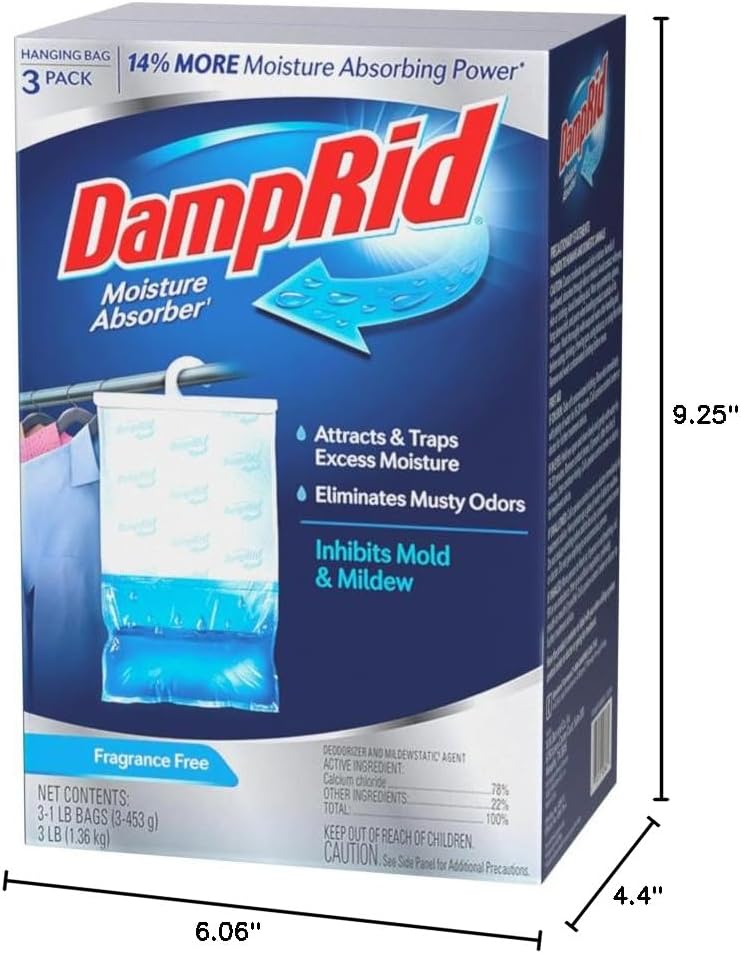 DampRid Fragrance Free Hanging Moisture Absorber, 16 oz., 3 Pack - Eliminates Musty Odors for Fresher Air, Ideal Moisture Absorbers for Closet, 14% More Moisture Absorbing Power*