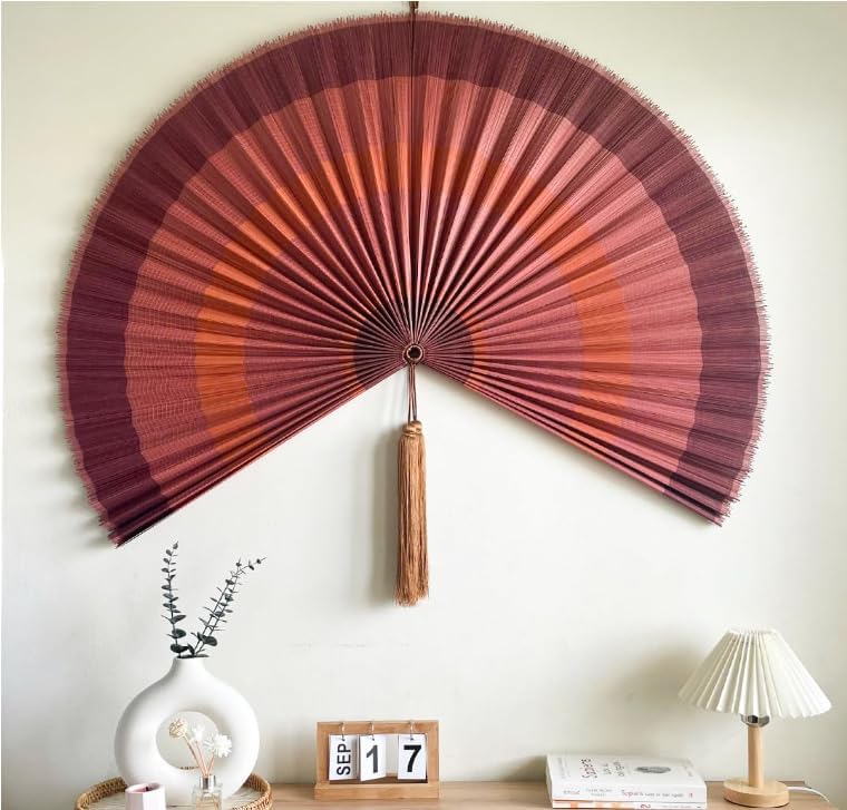Fan Wall Decor,Japanese Wall Fan Decor,Large Bamboo Fan Wall Art For Boho Hanging Headboard,Decorative Folding Fan For Over Bed Decorations,Large Wall Dcor (Terracotta, 48inch)