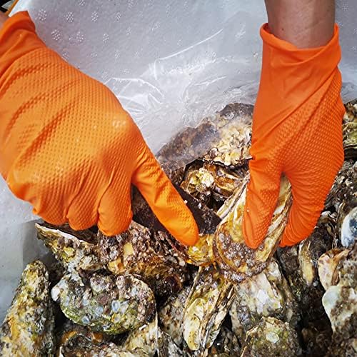 TitanFlex Thor Grip Heavy Duty Industrial Orange Nitrile Gloves with Raised Diamond Texture, 8-mil, Latex Free, Powder Free